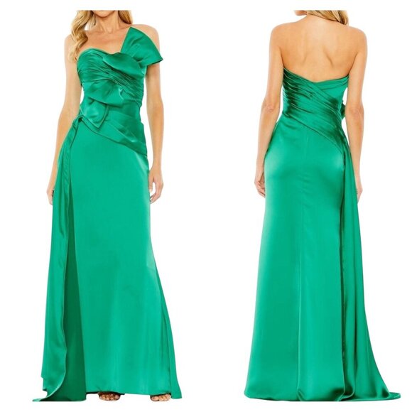 Mac Duggal Green 20585 Strapless Bow Front Gown Formal Taffeta Dress Size 16 NWT - Picture 1 of 6